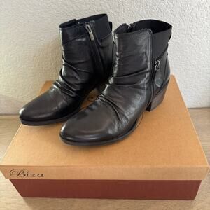 Biza Vivien 7-7.5 38 Black Leather‎ Heeled Booties